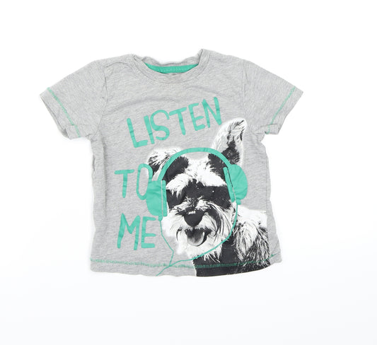Front view of Nutmeg boys’ grey basic t-shirt, size 18-24, months