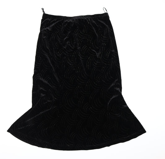 Front view of AMARANTO women’s black velour swing skirt, size UK 16