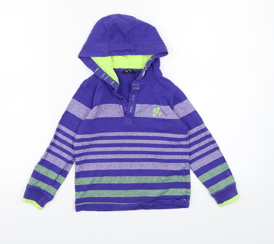 Front view of George boys’ blue striped pullover hoodie, size 4-5, years