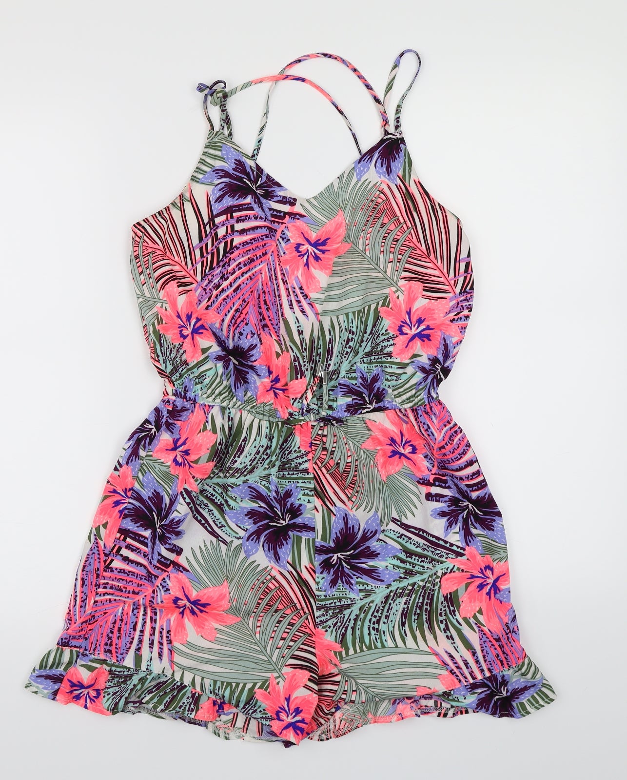 Primark Girls Multicoloured Floral Chiffon Playsuit One-Piece Size 12-13 Years