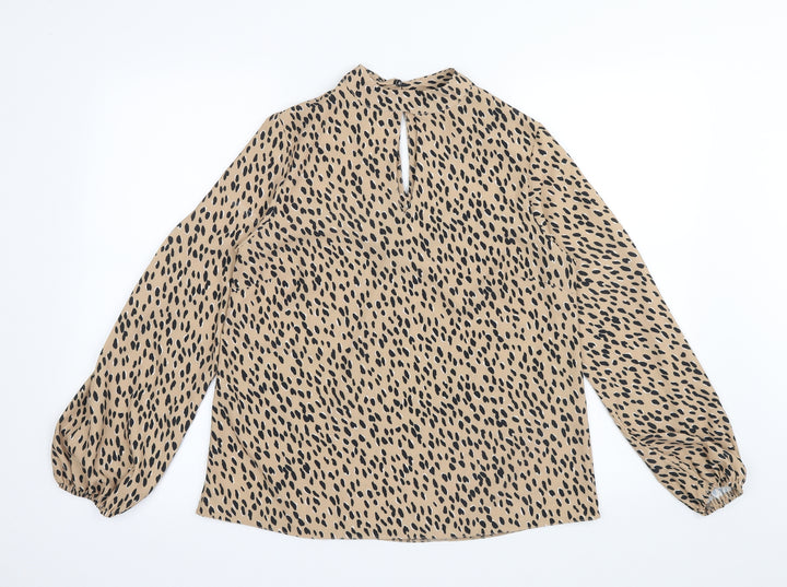 New Look Womens Beige Animal Print  Basic Blouse Size 8