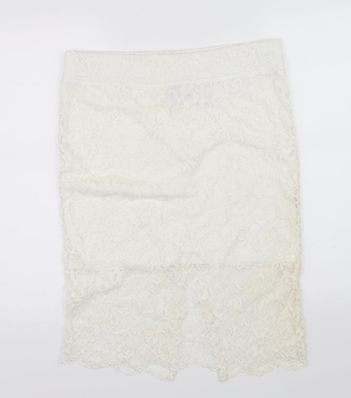 Preworn Womens White  Lace A-Line Skirt Size L