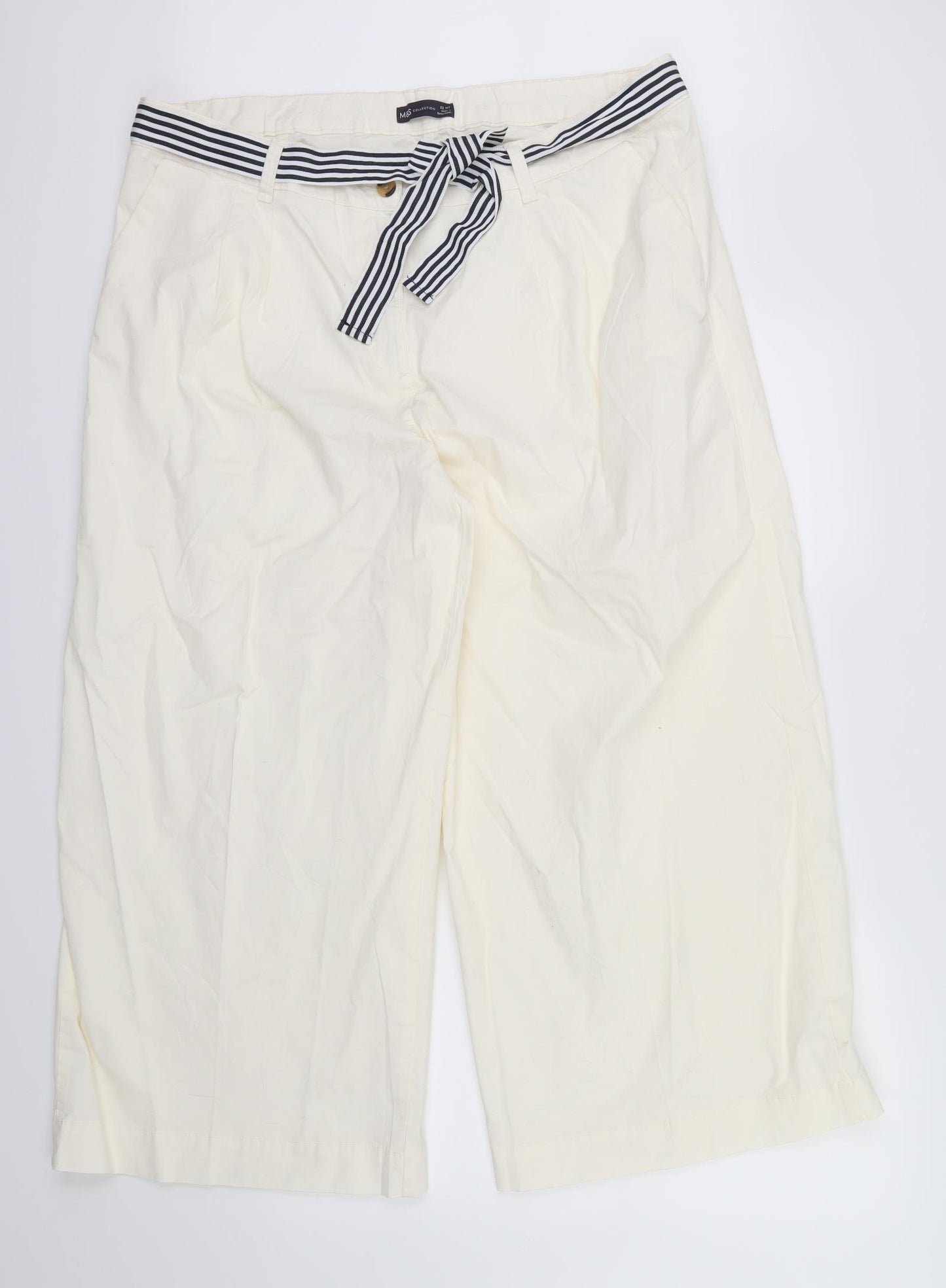 M&S Womens White   Trousers  Size 24 L27 in