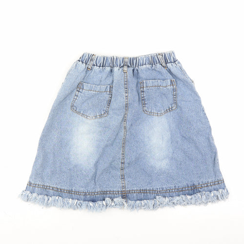 Preworn Girls Blue  Denim A-Line Skirt Size 13 Years - button front distressed