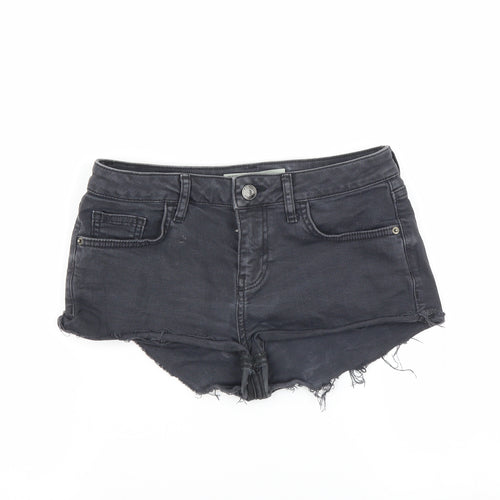 Topshop Womens Grey  Denim Hot Pants Shorts Size 8 - Distressed hem