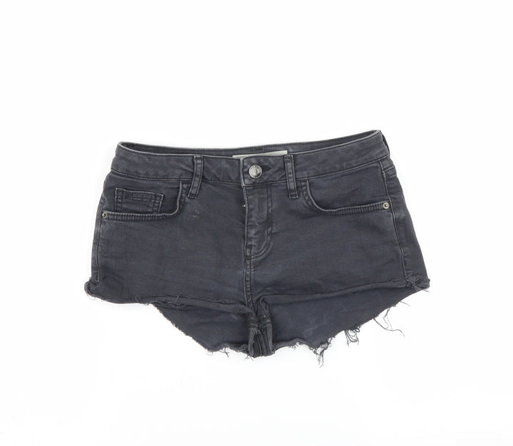 Topshop Womens Grey Denim Hot Pants Shorts Size 8 - Distressed hem