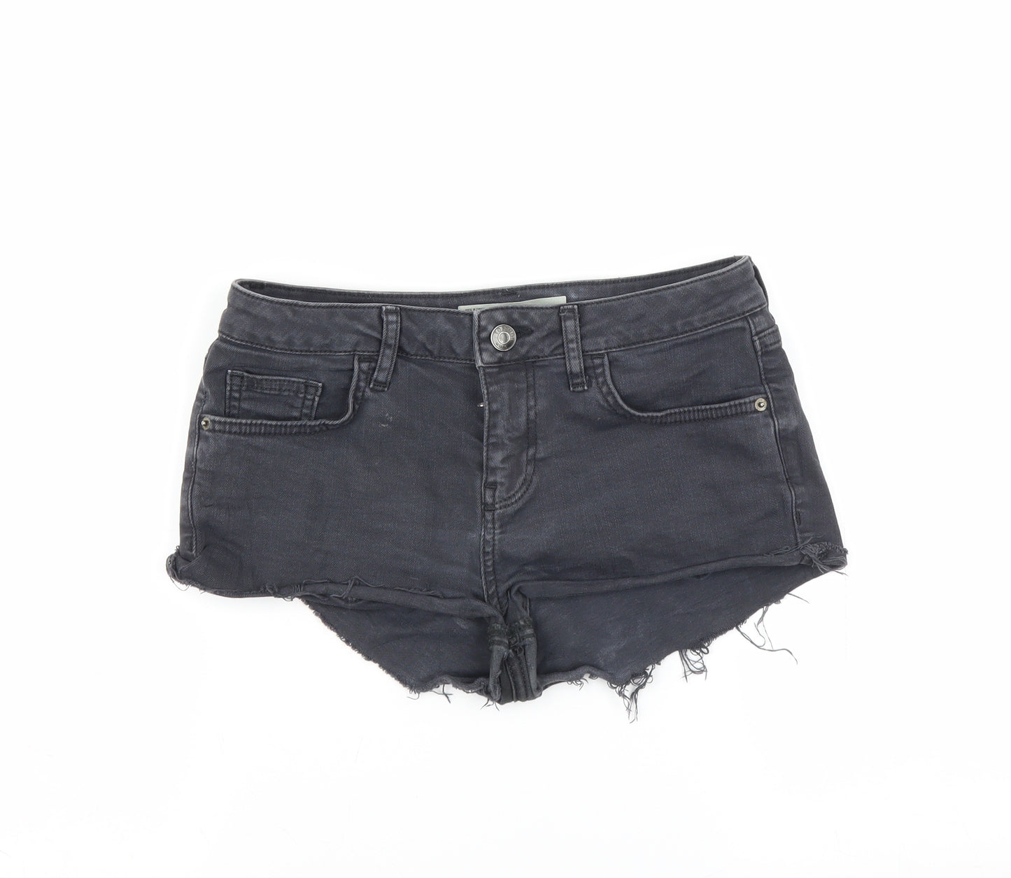 Topshop Womens Grey  Denim Hot Pants Shorts Size 8 - Distressed hem