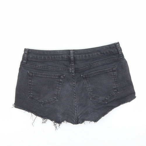 Topshop Womens Grey  Denim Hot Pants Shorts Size 8 - Distressed hem