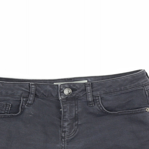 Topshop Womens Grey  Denim Hot Pants Shorts Size 8 - Distressed hem