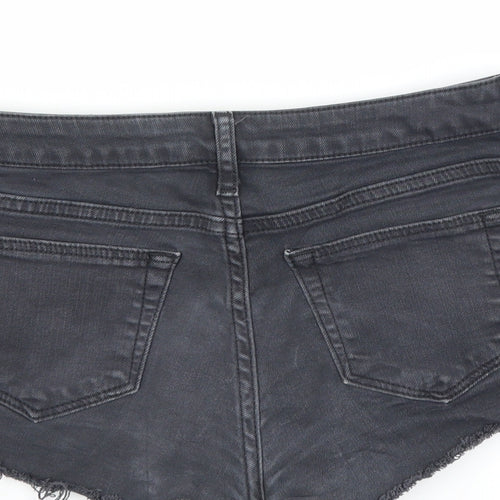 Topshop Womens Grey  Denim Hot Pants Shorts Size 8 - Distressed hem
