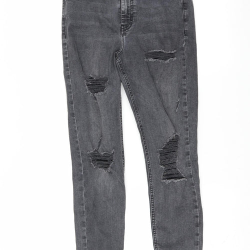 Topshop Womens Grey  Denim Skinny Jeans Size 28 in L30 in - Distressed