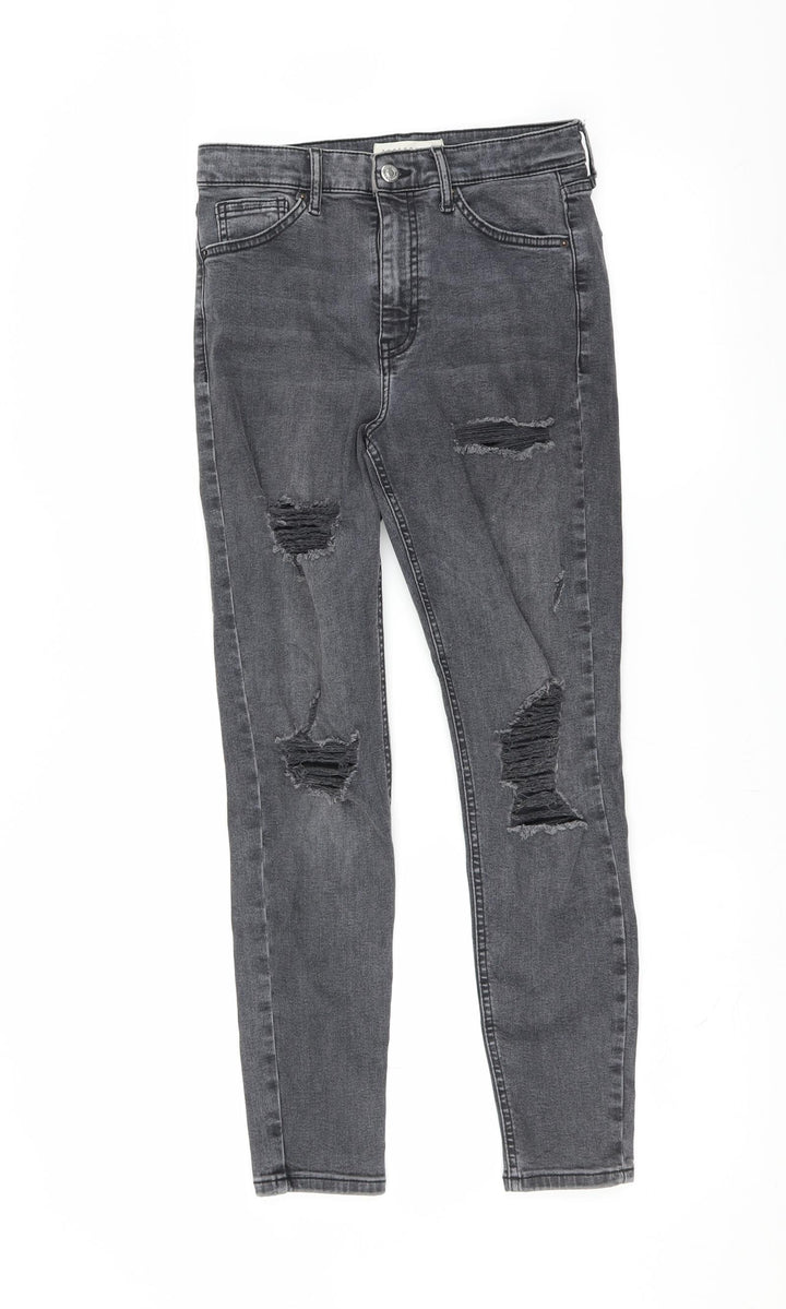 Topshop Womens Grey  Denim Skinny Jeans Size 28 in L30 in - Distressed