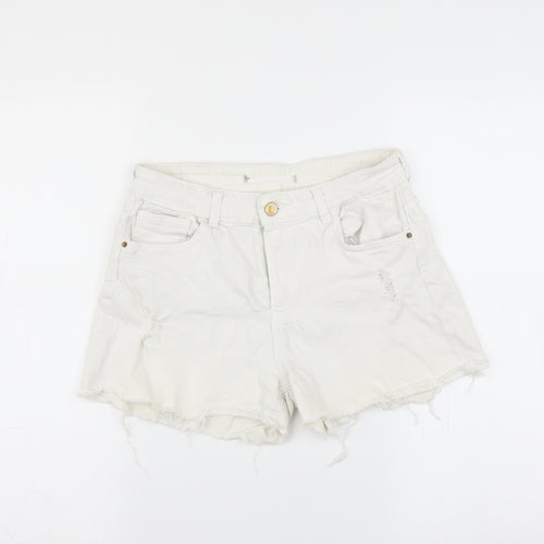 Berska Womens White  Denim Hot Pants Shorts Size 28 in - Distressed