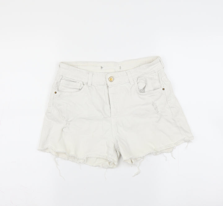 Berska Womens White  Denim Hot Pants Shorts Size 28 in - Distressed