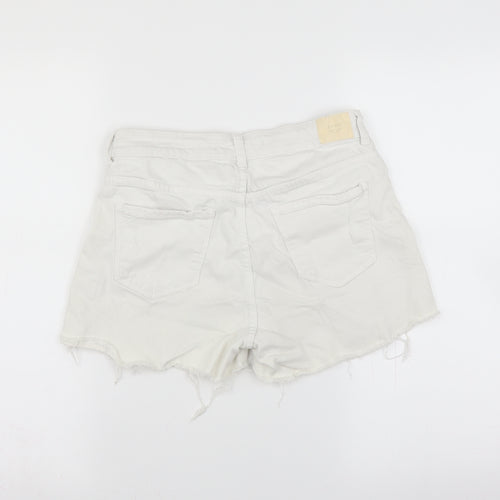 Berska Womens White  Denim Hot Pants Shorts Size 28 in - Distressed