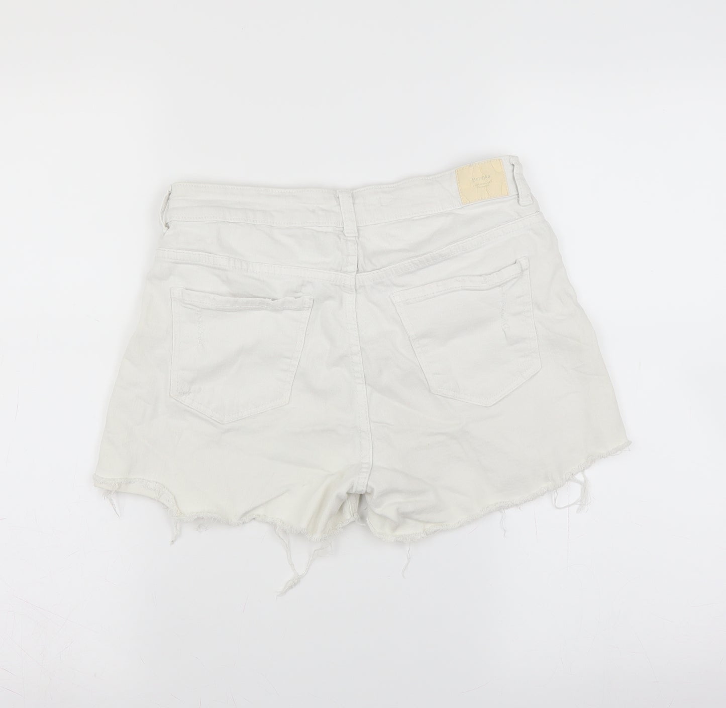 Berska Womens White  Denim Hot Pants Shorts Size 28 in - Distressed
