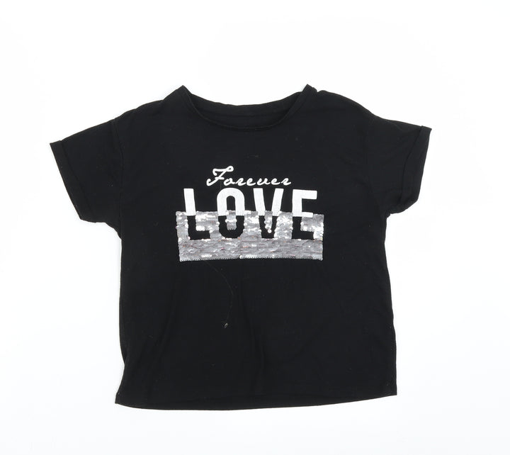 Dunnes Stores Girls Black   Basic T-Shirt Size 10-11 Years  - forever love