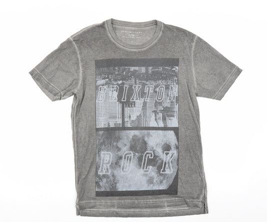 Front view of Indigo men’s grey t-shirt, size S, - brixton