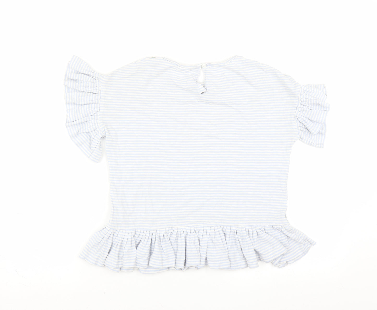 NEXT Girls Blue Striped  Basic T-Shirt Size 11 Years  - Floral embroidery