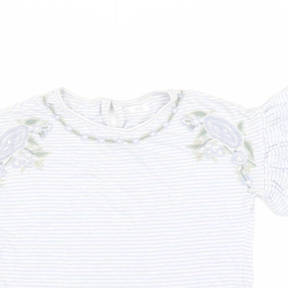 NEXT Girls Blue Striped  Basic T-Shirt Size 11 Years  - Floral embroidery