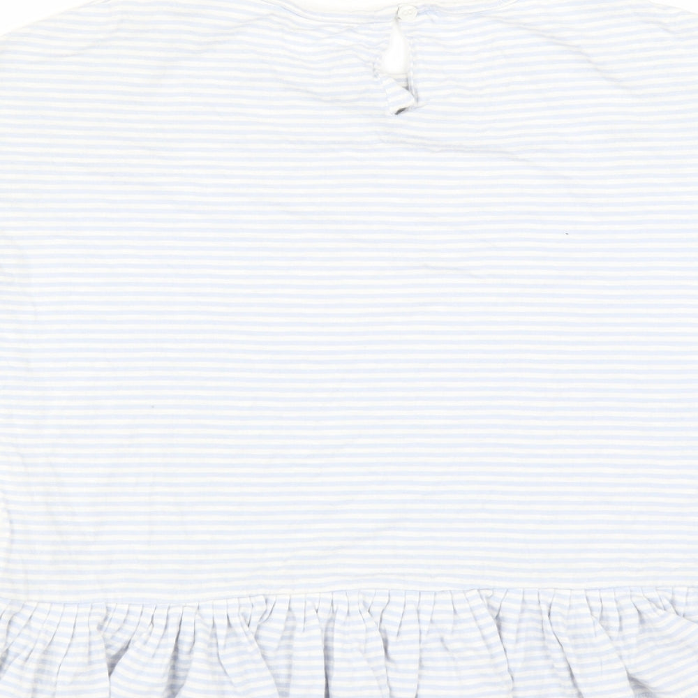NEXT Girls Blue Striped  Basic T-Shirt Size 11 Years  - Floral embroidery