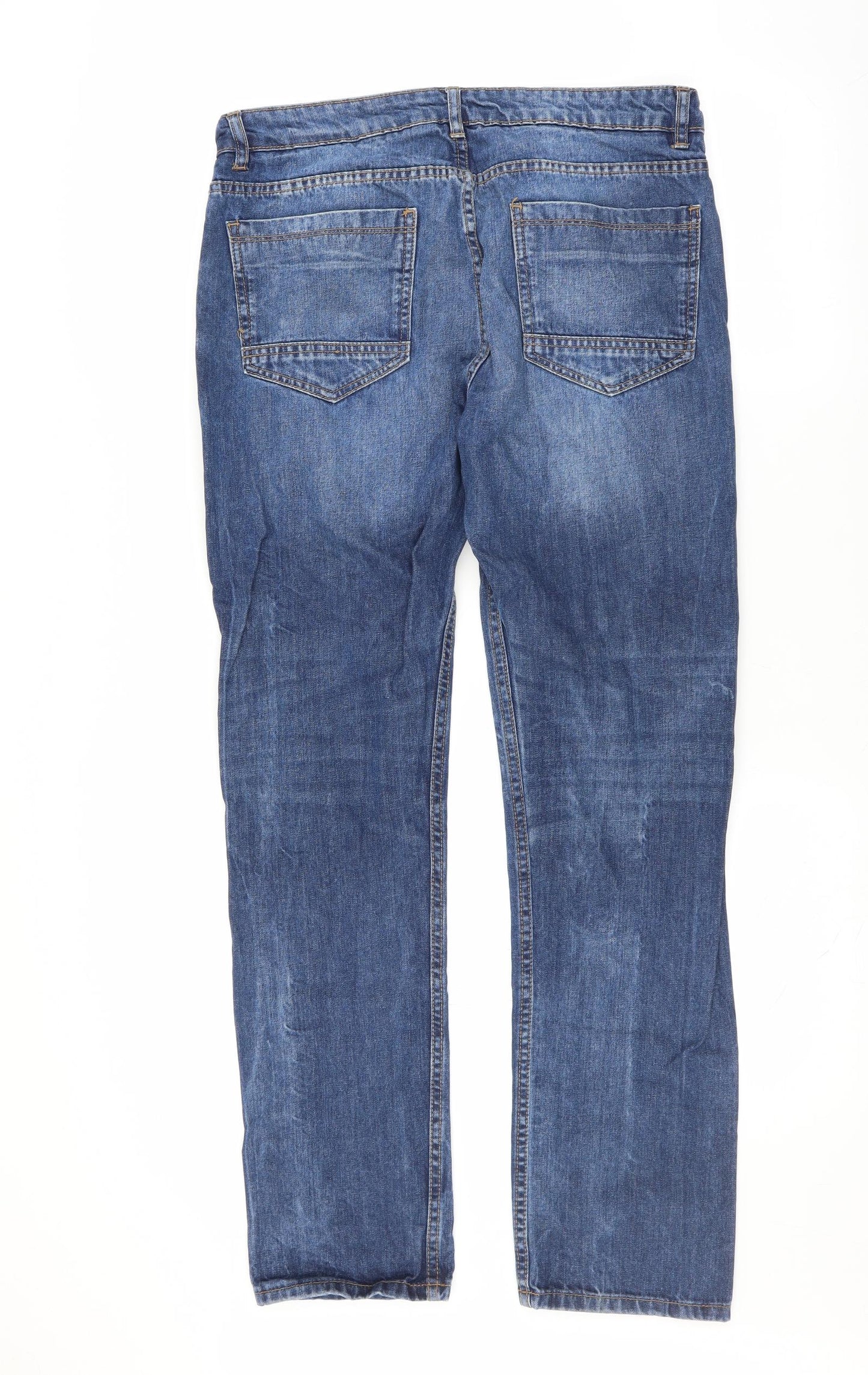 Peacocks Mens Blue  Denim Straight Jeans Size 34 in L31 in - distressed