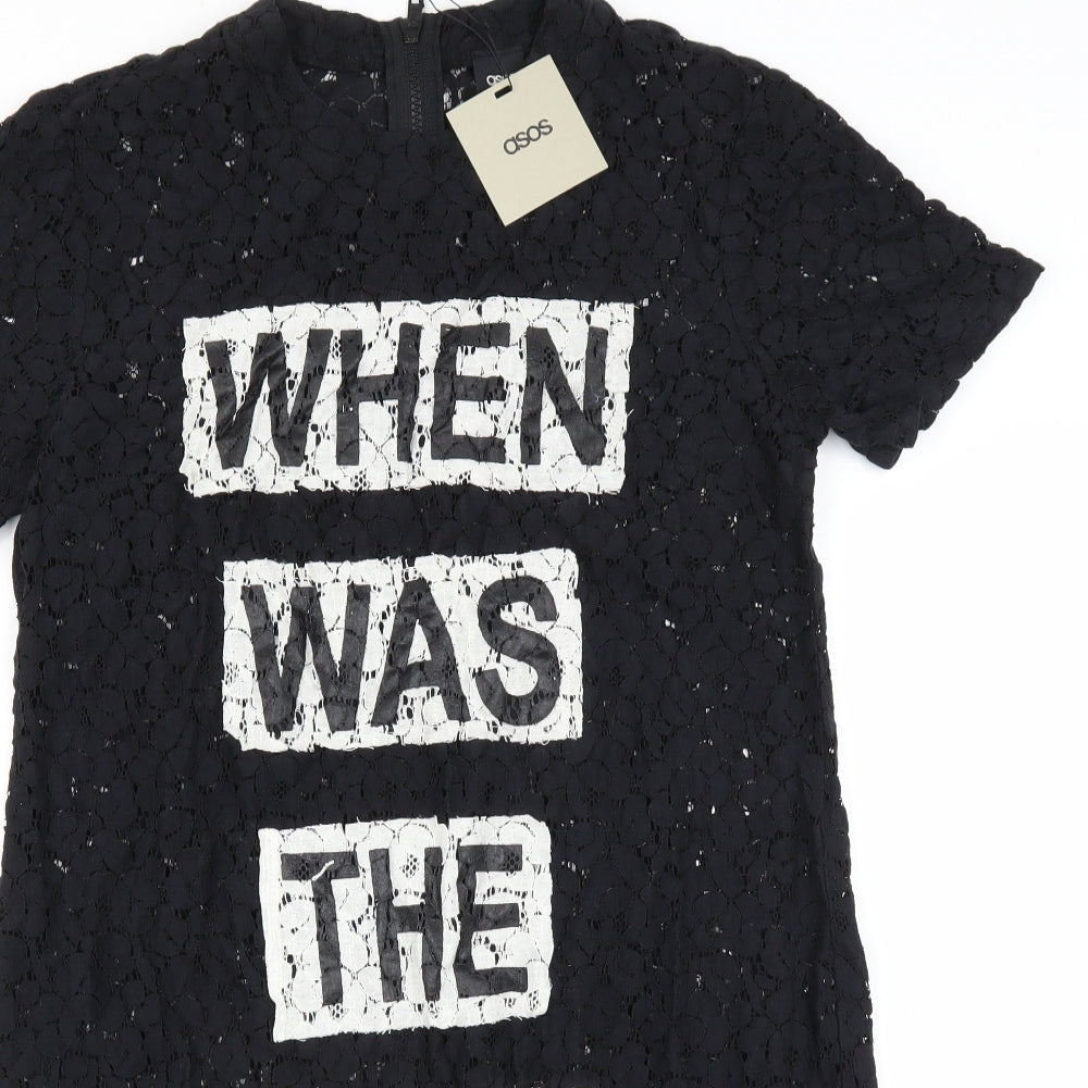 ASOS Womens Black Floral  T-Shirt Dress  Size 10  - sheer lace, when was the last time