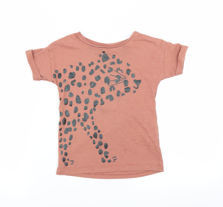 Sainsburys Girls Brown   Basic T-Shirt Size 6 Years  - animal