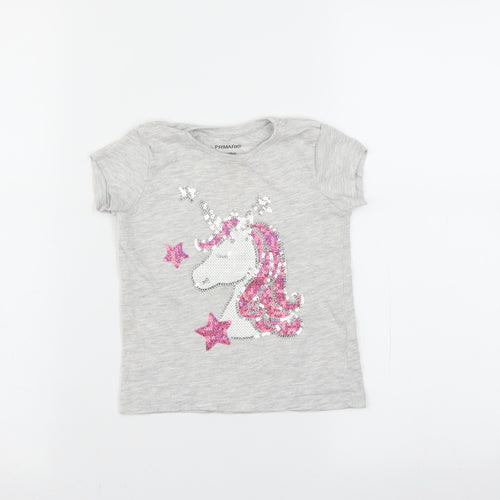 Primark Girls Grey   Basic T-Shirt Size 2-3 Years  - unicorn