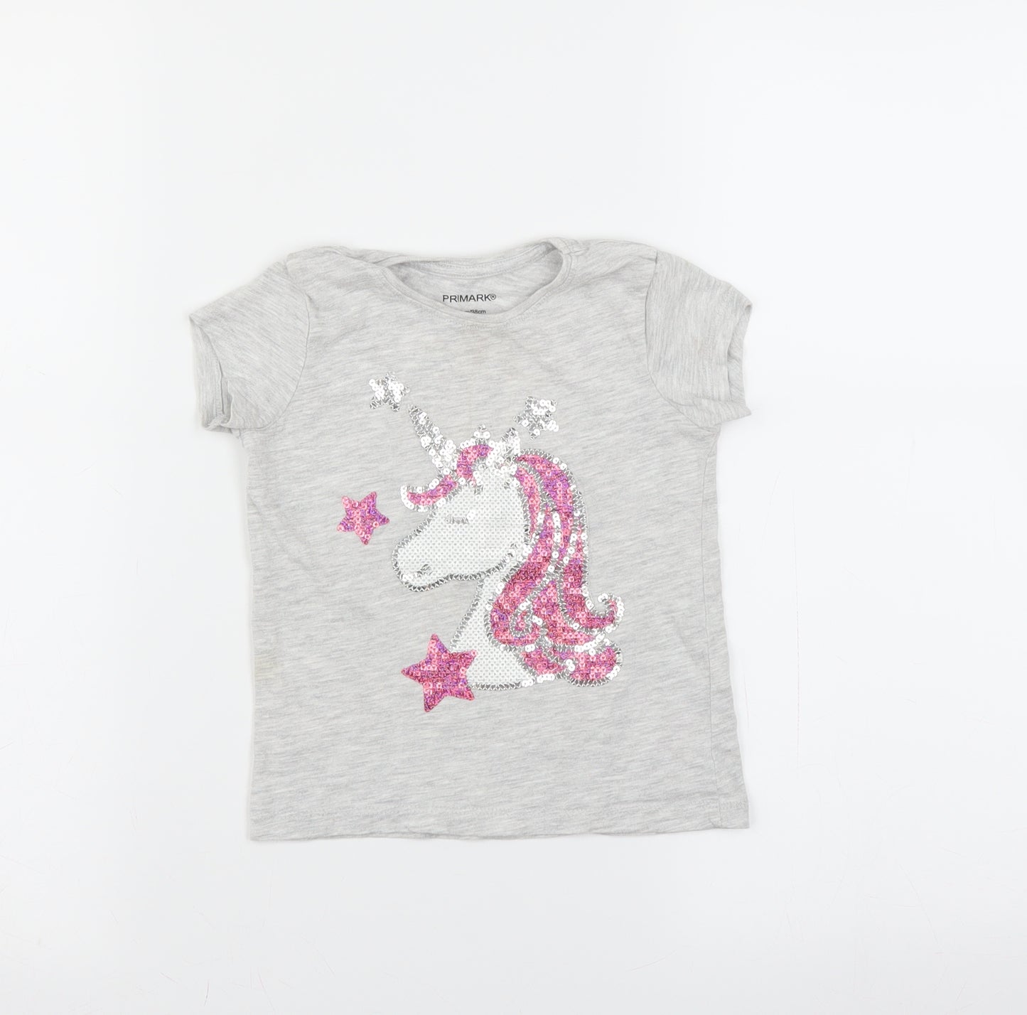 Primark Girls Grey   Basic T-Shirt Size 2-3 Years  - unicorn