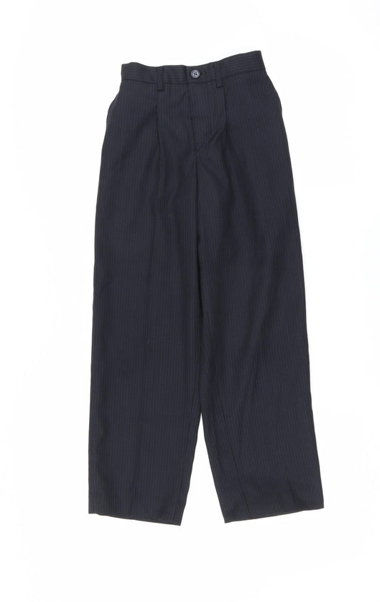 Front view of St Chiman boys’ blue striped trousers, size 7, years