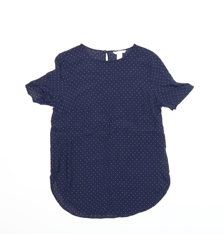 H&M Womens Blue Basic Blouse Size 8 - Dotted
