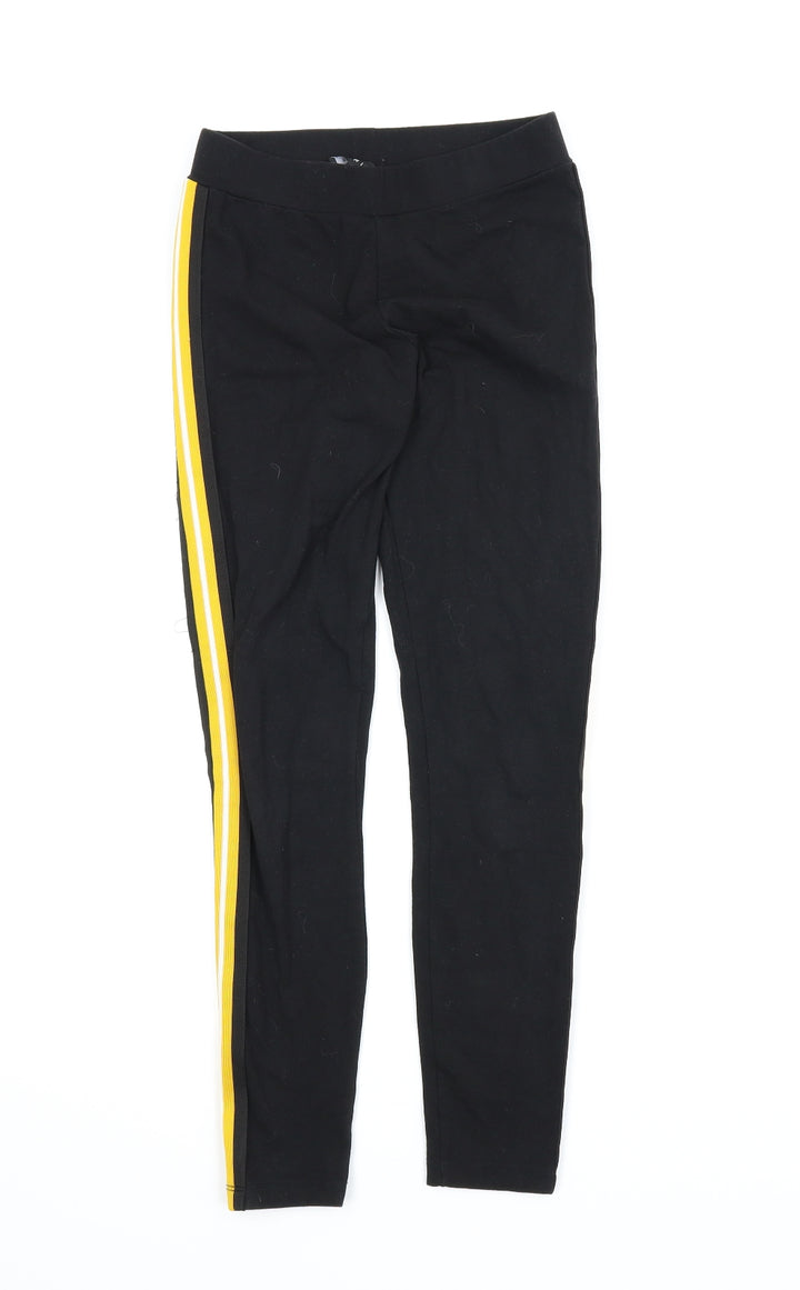 New Look Womens Black Striped Capri Leggings Size 8 L24 in