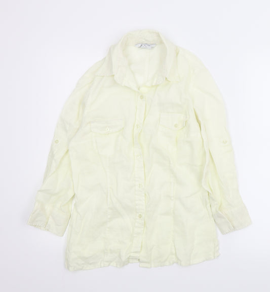 Front view of Zara women’s ivory basic button-up, size M