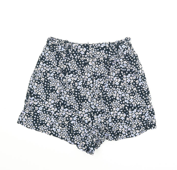 H&M Womens Blue Floral Paperbag Shorts Size 12