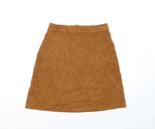 Front view of Woolworths women’s orange flare skirt, size UK 10, - zip