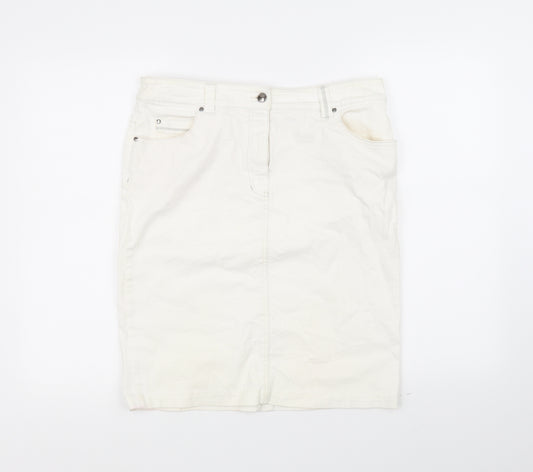 Front view of Olsen women’s white flare skirt, size UK 14