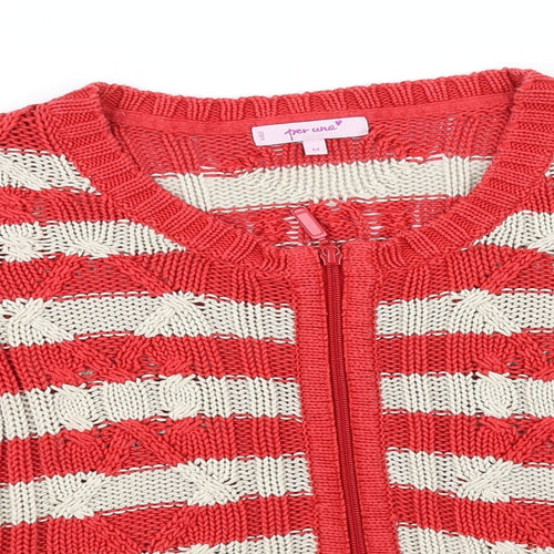 Per Una Womens Red Striped  Full Zip Jumper Size M