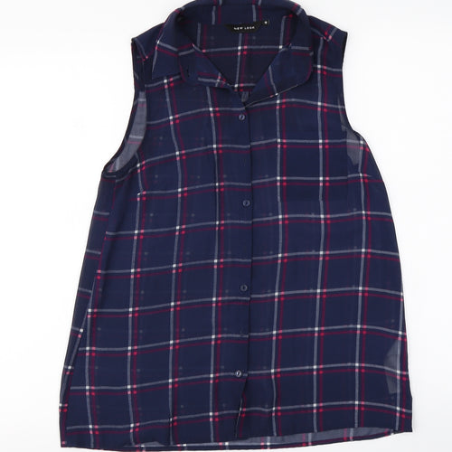 New Look  Womens Blue Check  Camisole Button-Up Size 10