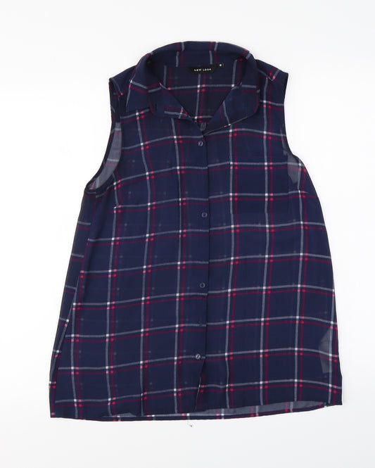 Front view of New Look women’s blue check camisole button-up, size UK 10
