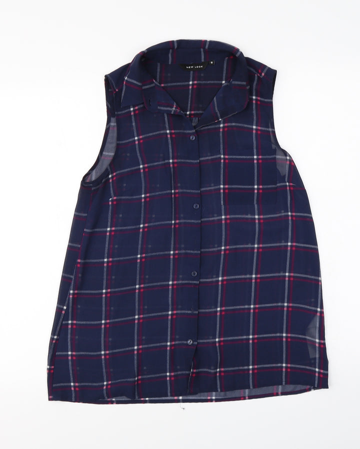 New Look  Womens Blue Check  Camisole Button-Up Size 10