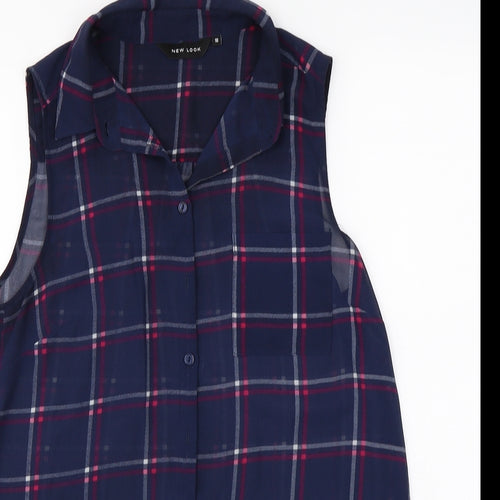 New Look  Womens Blue Check  Camisole Button-Up Size 10