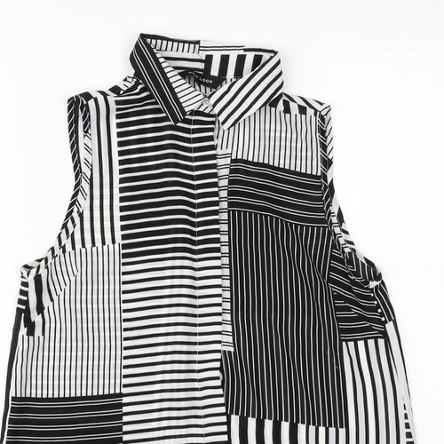 New Look  Womens White Herringbone  Basic Button-Up Size 8