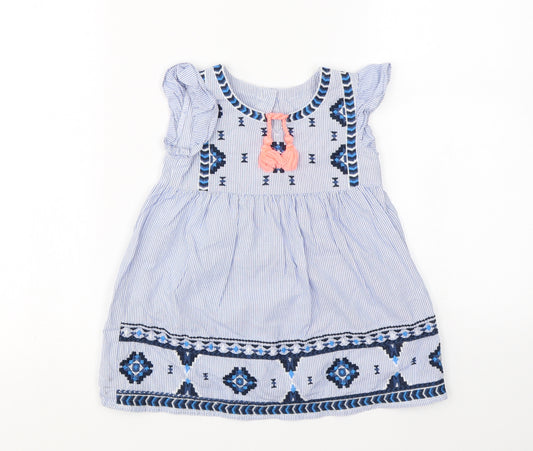 Front view of Matalan boys’ blue striped a-line, size 12-18, months