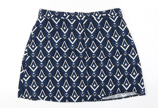 Front view of F&F women’s blue houndstooth a-line skirt, size UK 14