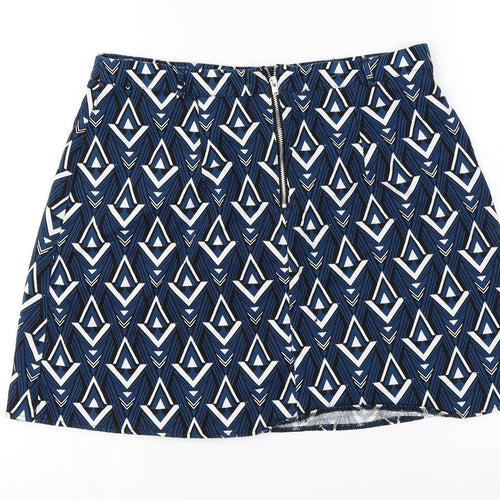 F&F  Womens Blue Houndstooth  A-Line Skirt Size 14