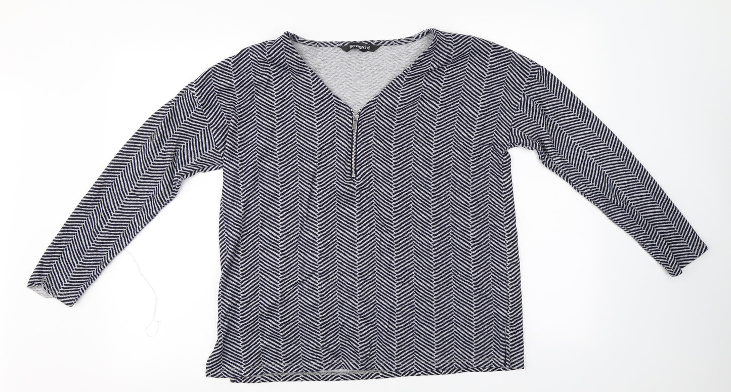 Bonmarché  Womens Blue Herringbone  Basic T-Shirt Size 12
