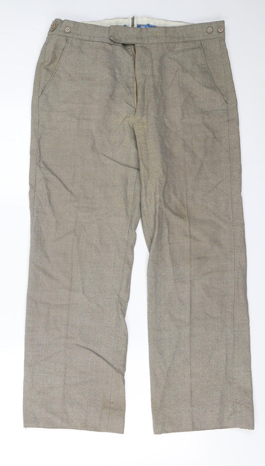 Front view of Shannon men’s beige trousers, size 32, in, 26-inch leg