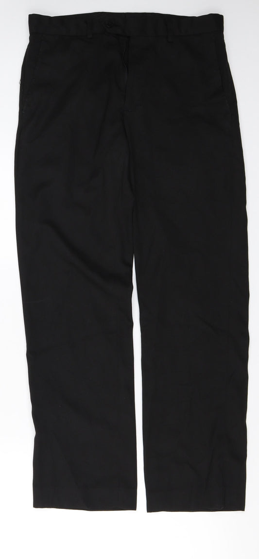 Front view of Cedarwood State men’s black trousers, size 30, in, 26-inch leg