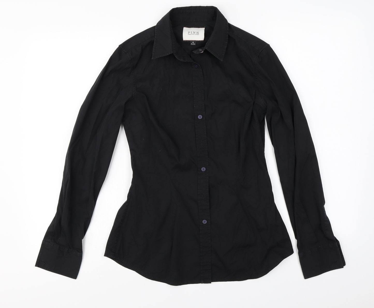 PINK Womens Black   Basic Button-Up Size 8